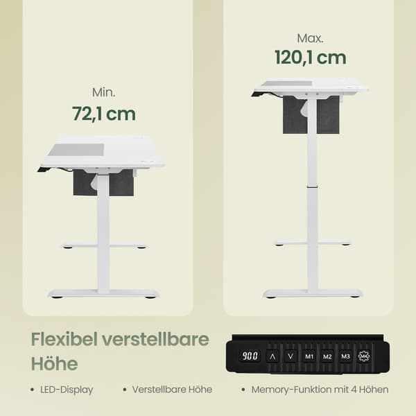 Höjdjusterbart ståbord med minnesfunktion | Vit-Grå | 120x60x72-120 cm
