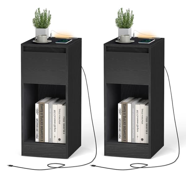 Smala sängbord, set om 2 | Svart | 25x30x59,5 cm