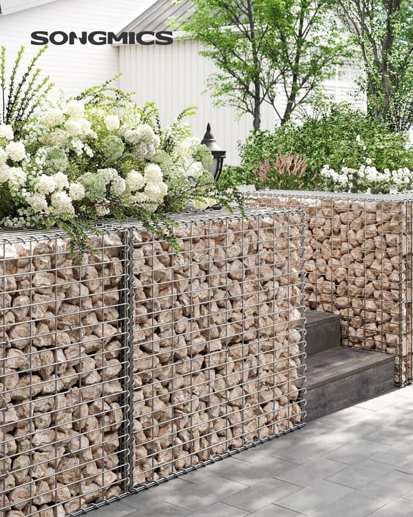Gabion väggsats - stålnätpaneler - galvaniserade gabioner - trädgårdsstenar - 100 x 90 x 30 cm