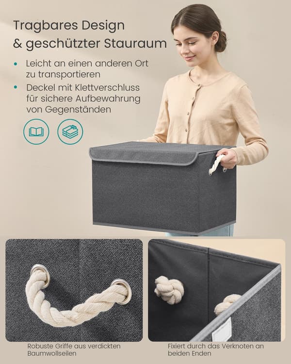 Förvaringsboxar med lock 3-delat set | Skiffergrå | 50x30x30 cm