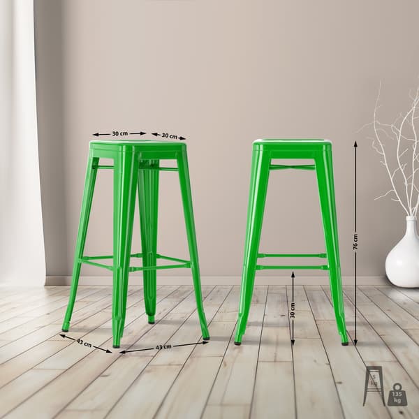 Uppsättning av 2 barstolar - Högpallar - Stackbar, Space -Saving Design | Färg: Grönt