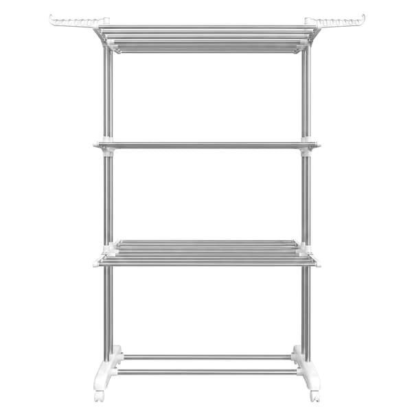 Klädställ med hjul, 4 nivåer, fällbara vingar | Silver-vit | 128x63,5x173 cm