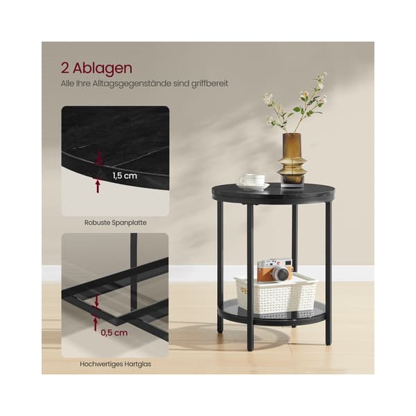 Sidobord 2 plan vit marmorlook | Marmor svart-bläck svart | 45x45x55 cm