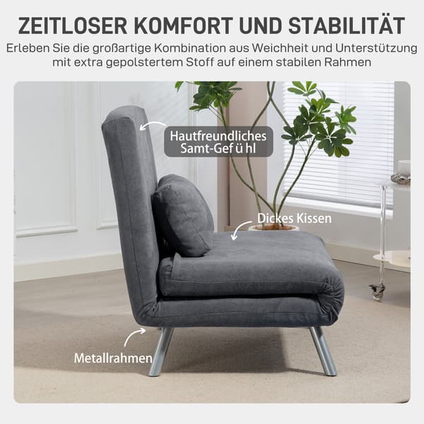 3-i-1 fåtöljsäng - hopfällbar sovstol | Färg: Grå | Mått: 75x60x83 cm