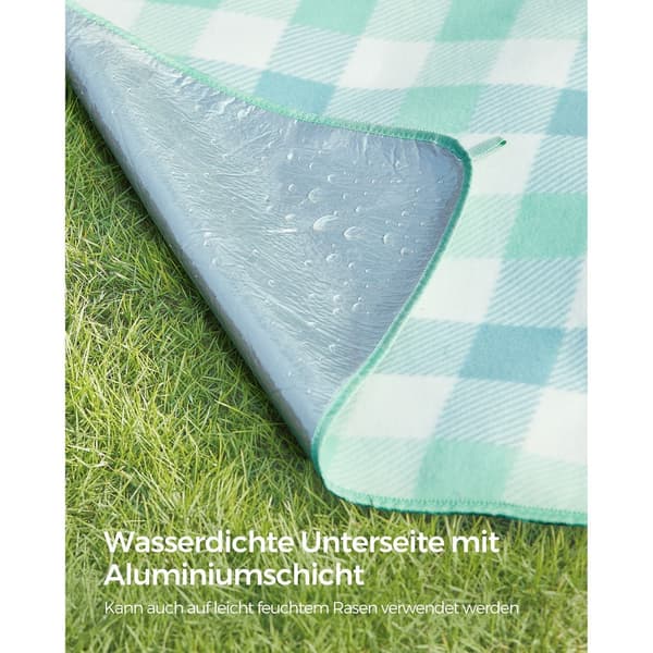 Vattentät picknickfilt 200 x 200 cm - sammet, skumfyllning - grön-vit