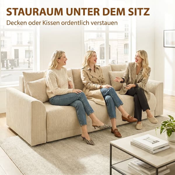 3-sits bäddsoffa med sovfunktion | Färg: Beige | Mått: 230x95x73 cm