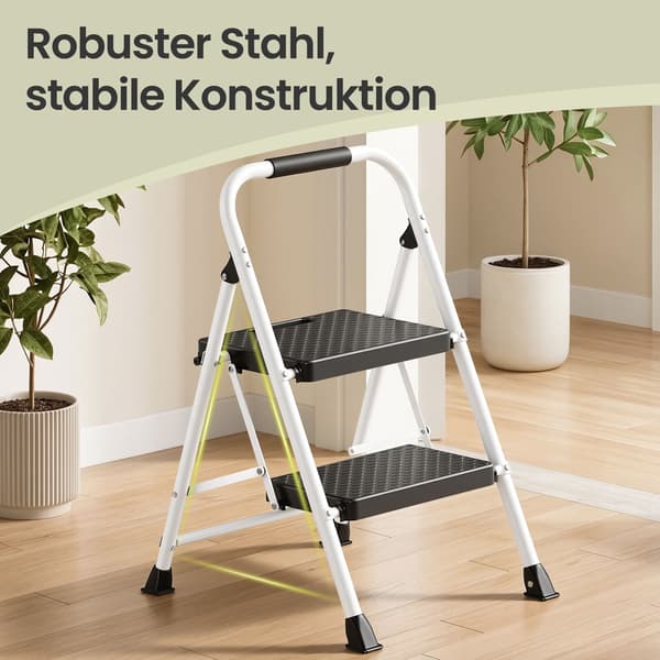 Fällbar 2-stegs trappa av stål | Vit | 54,5x46,5x79 cm