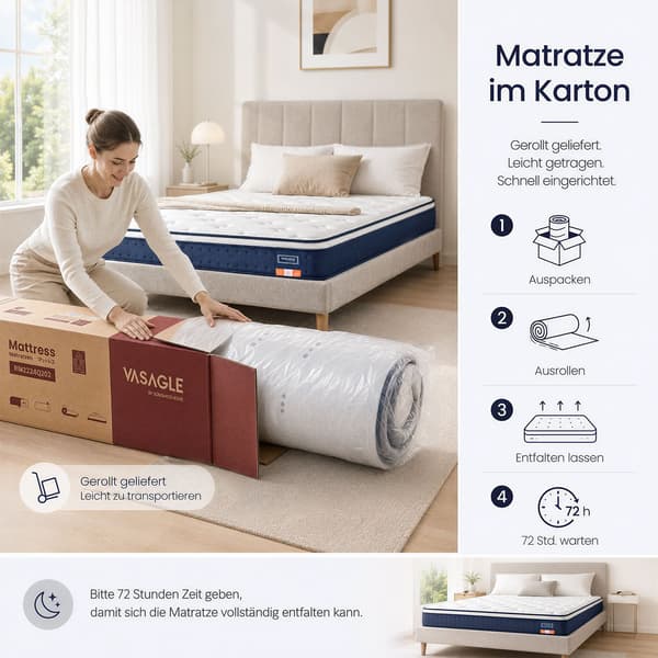 Innerspringmadrass med gel memory foam, medium fast | Blå | 90x200x20 cm