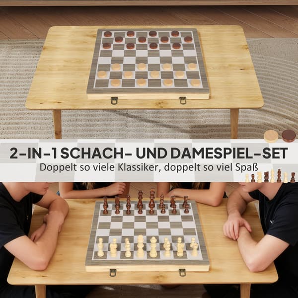 Vikbart schack och damspel i fall | Färg: Valnöt | Mått: 38,5x38,5x2,8 cm
