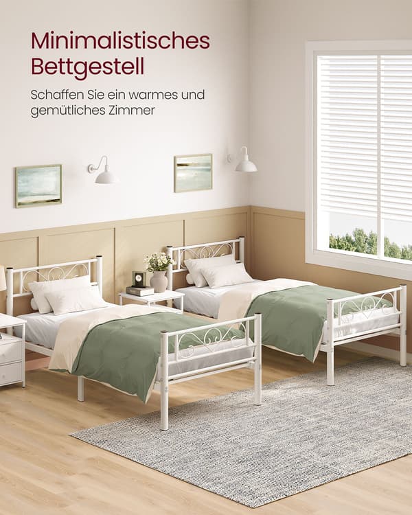 Sängstomme i metall 90x200 cm - robust, matt vit, lätt att montera