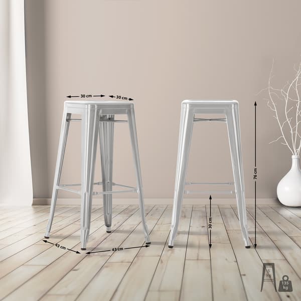 Uppsättning av 2 barstolar - Högpallar - Stackbar, Space -Saving Design | Färg: Silver