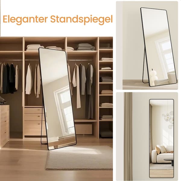Hellängdsspegel 160 x 50 cm - rektangulär - stående eller väggmontering - svart