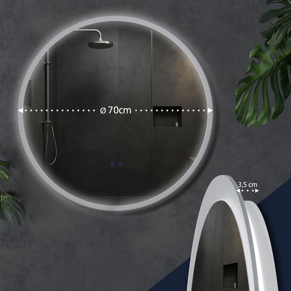 Rund badrumsspegel - väggspegel - Bluetooth -högtalare och anticondens, dimbar LED -belysning