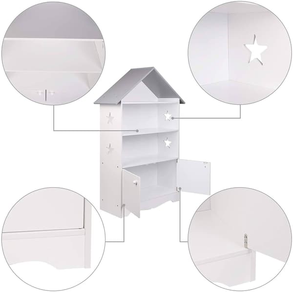Children's bookcase with doors and stars | Vit-grå | 28,3x62x115 cm