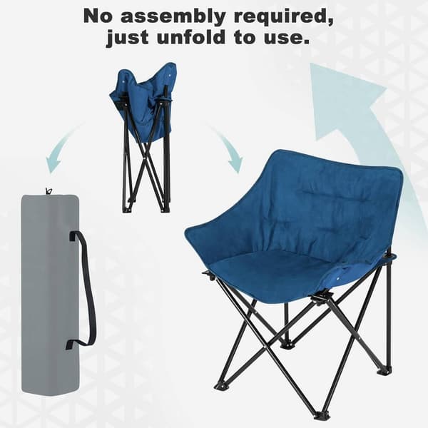 Fällbar vadderad campingstol i mockaimitation och Oxford-tyg | Blå | 63x44,5x73,5 cm
