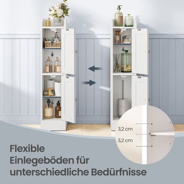 Smalt badrumsskåp med justerbara hyllplan | Vit | 18x20x80 cm