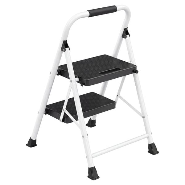 Fällbar 2-stegs trappa av stål | Vit | 54,5x46,5x79 cm