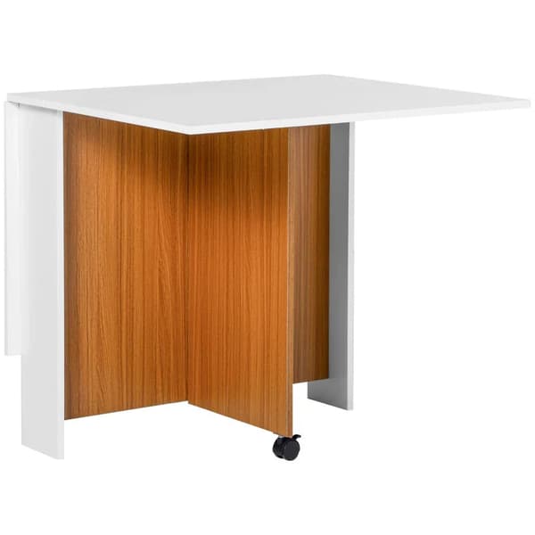 Fällbart matbord - Fällbart bord på hjul | Färg: Teak + vit | Mått: 80x120x73 cm