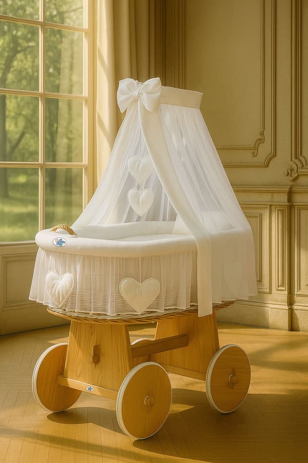 Belfurn Wicker Cradle With Drape - Baby Cot - Natural, Safe and Ecologic Comfort