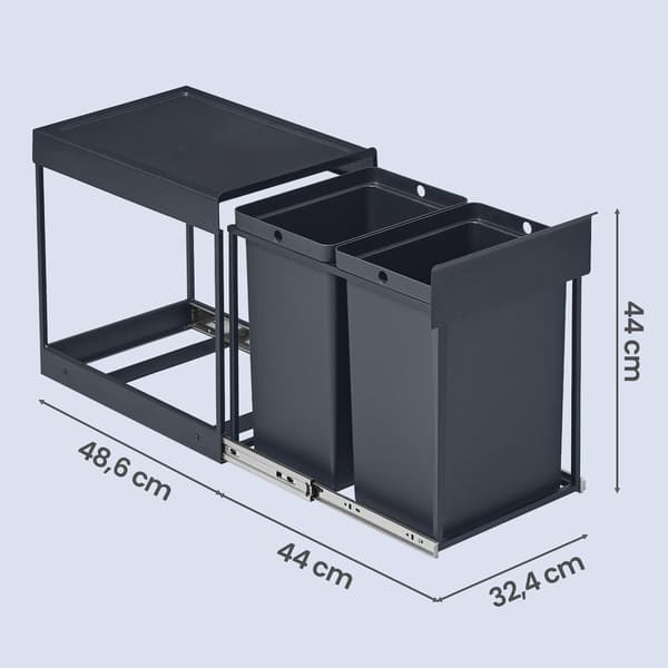 Kökssoptunna, sopsorteringssystem för underskåp, 2 x 20 l | Grå | 36,2x48,6x44 cm