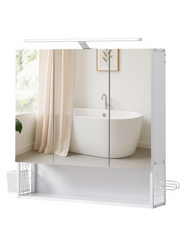 Badrumsskåp med LED-belysning | Vit | 70,1x14,6x70,1 cm