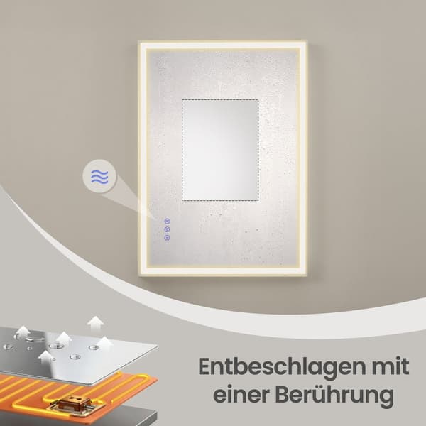 Väggspegel med LED-belysning, rektangulär | Vit | 70,7x50,7 cm