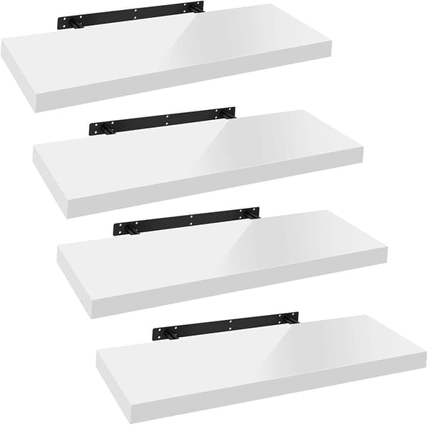 Set med 4 flytande vägghyllor | Vit | 90x22,9x3,8 cm
