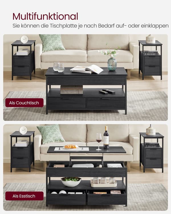 Justerbart soffbord antracitgrå-bläck svart 50x100 cm