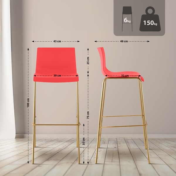 Set med 2 barstolar Hover plast | Färg: röd | Mått: 43x48x100 cm