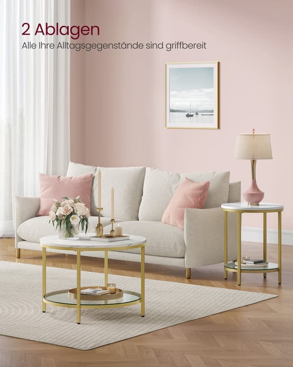 Soffbord med 2 plan - glasskiva - vit - elegant design - 65 x 46 cm