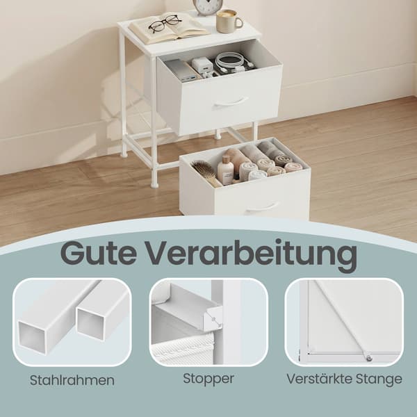 Sängbord set om 2 med 2 lådor för sovrum | Vit | 39,6x30x52,2 cm