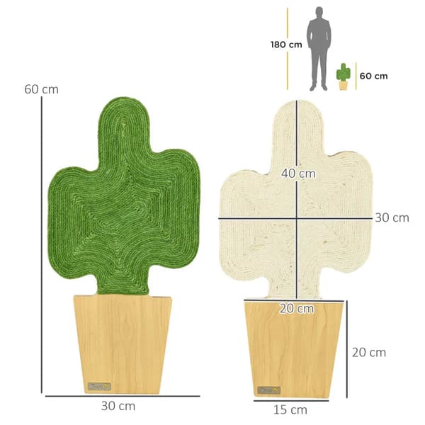Kattskrapbräda set om 2 - Cactus design | Färg: Ek+Vit+Grön