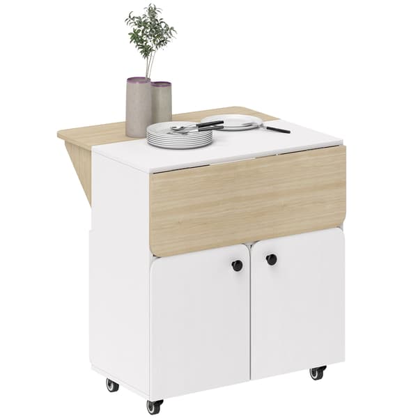 Fällbart rullbordsskåp - Dubbelt fällbart bord | Färg: Vit, brun | Mått: 83x70x75 cm