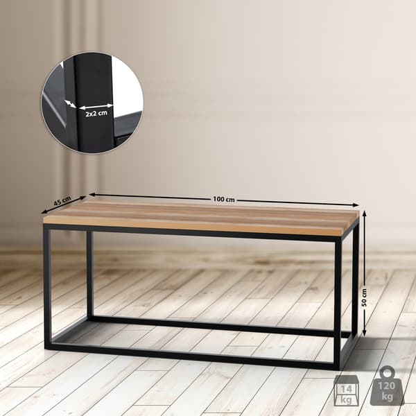 Sidobord, soffbord - Robust design - Solid Oak & Matte Black Metal | Storlek: 100x45x50 cm