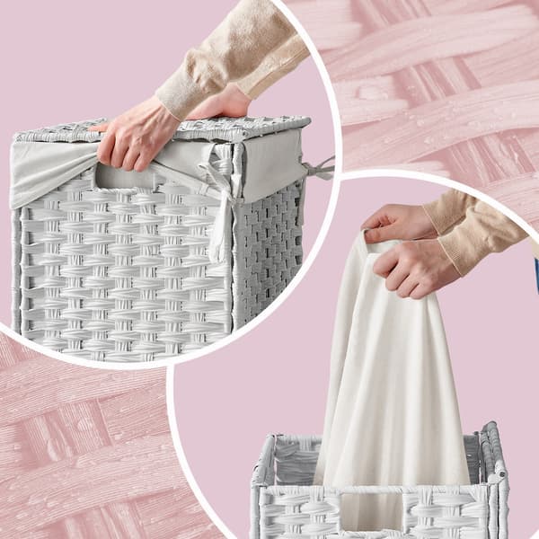 Handvävd tvättkorg - syntetisk flätning - 46 x 33 x 60 cm