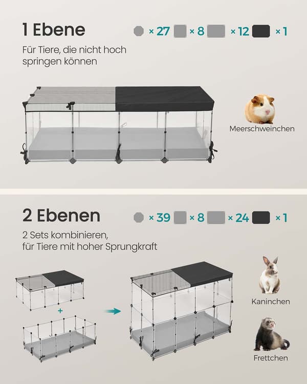 Modulär lekhage för husdjur - Justerbar husdjursbur - Plast - 144 x 74 x 47 cm