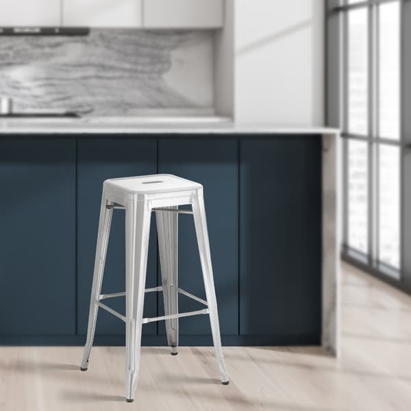 Uppsättning av 2 barstolar - Högpallar - Stackbar, Space -Saving Design | Färg: Silver
