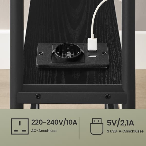 Sidobord med lastfunktion, 3 plan för vardagsrum | Svart | 45x18x58 cm