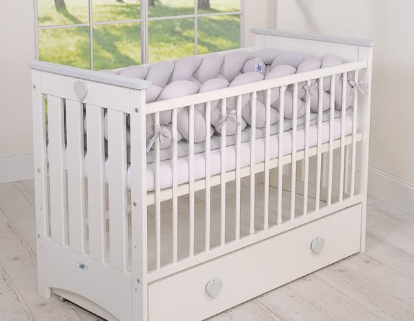 Träbädd Lorenzo III - Crib - Bite Protection - Solid Pine Wood - 120x60cm White -Gray