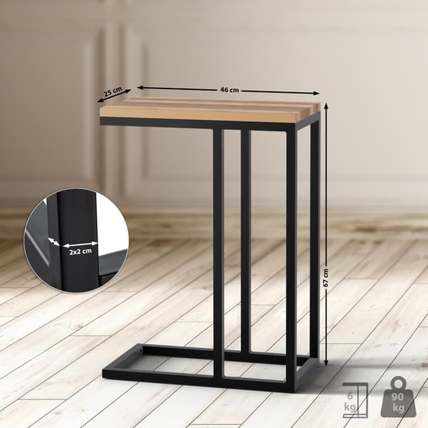 Sidobord, soffbord - Robust design - Solid Oak & Matte Black Metal | Storlek: 46x25x63 cm
