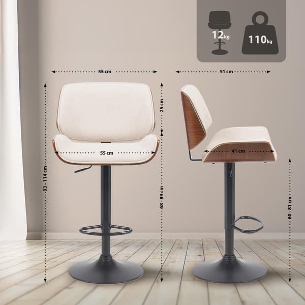 Barstol Walnut Design - Stool - i höjdjusterbar, 360 ° roterande komfort