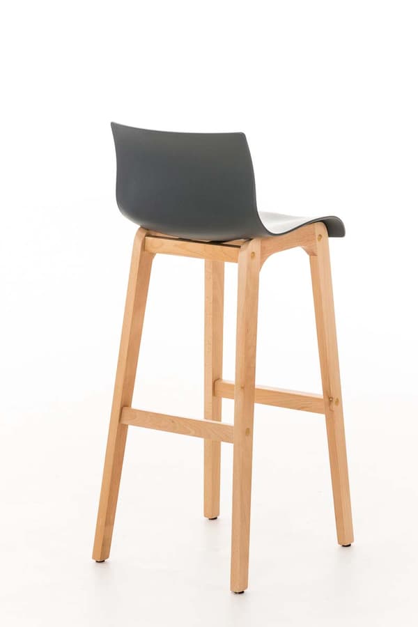 Barstol - Hög pall - Ergonomisk sittplatskomfort, polypropen & bok Träfärg: Grå