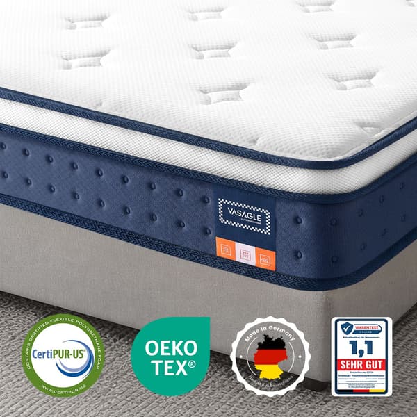 Innerspringmadrass med gel memory foam, medium fast | Blå | 90x200x20 cm