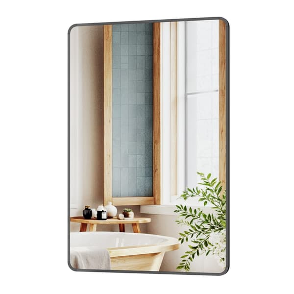 Rektangulär badrumsspegel med aluminiumram och säkerhetsfilm | Bläcksvart | 91x61 cm