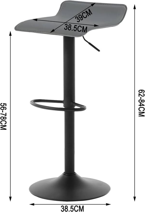 Justerbar barstol av konstläder | Grå | 38,5x39x62-84 cm