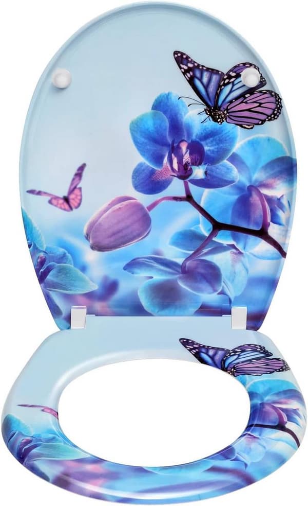 Duroplast toalettsits med soft close blå Phalaenopsid | Blå | 37,1x45,5x1,8 cm