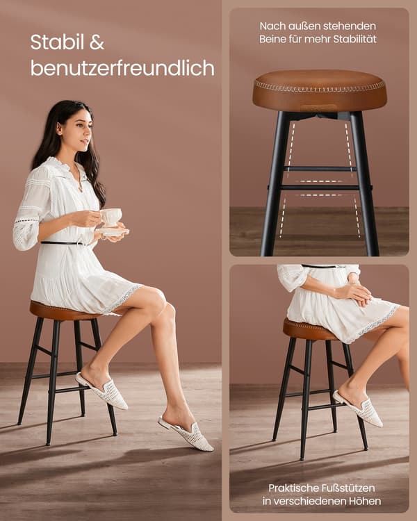 Set van 2 barkrukken | Karamelbruin | 49,5x49,5x63 cm