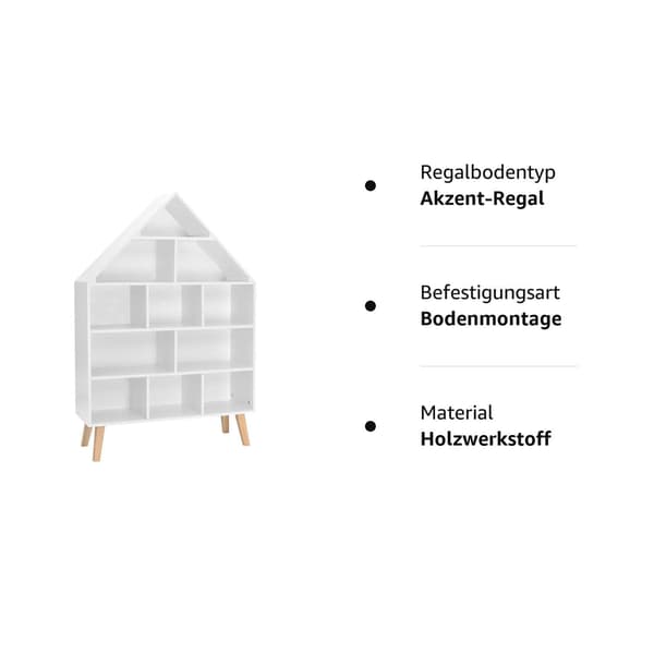Barnbokhylla i husform med 5 våningar | Vit | 80x24x116 cm