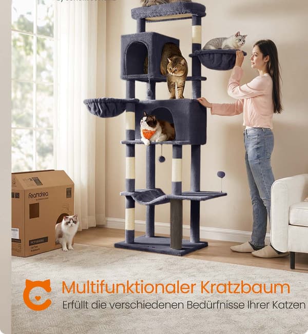 Kattskrapstolpe - Katttorn - 2 hus - 190,7 cm - Grå