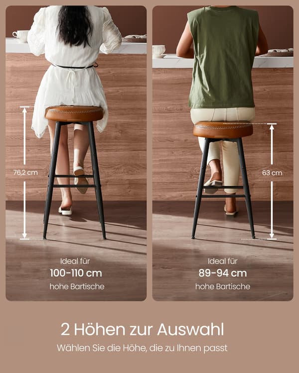 Set van 2 barkrukken | Karamelbruin | 49,5x49,5x63 cm